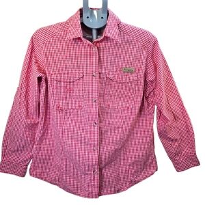 Columbia PFG Omni Shade Long Tab Sleeve Pink Gingham Shirt Size XL